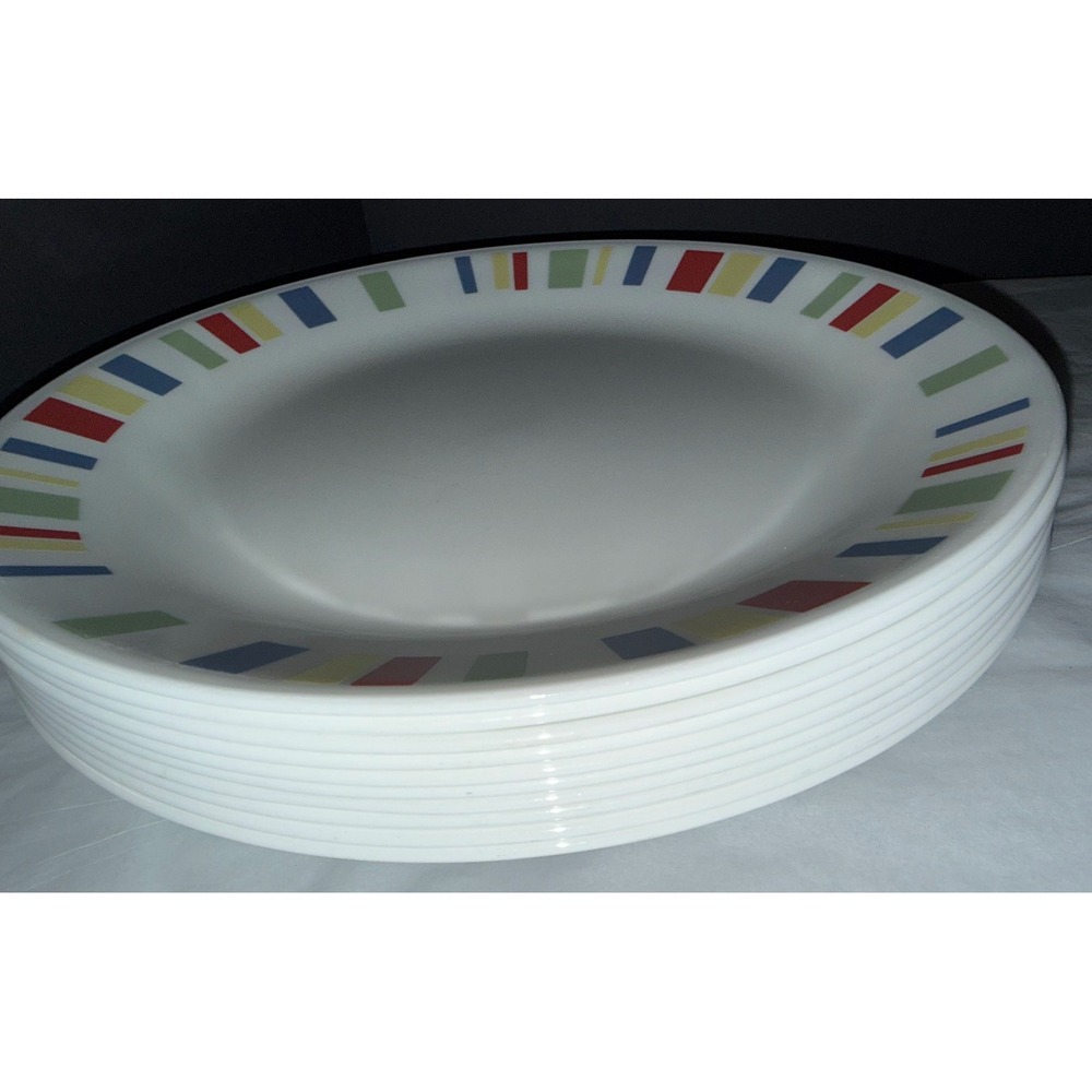 Vintage CORELLE Vitrille 10.25 Dinner Plates MultiColor Blocks MEMPHIS SET OF 10 - Picture 3 of 4